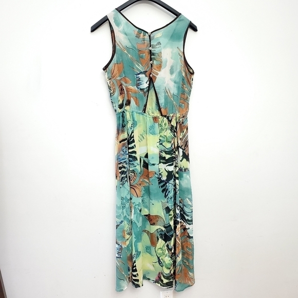 FUN & Flirt Women Sleeveless Green Dress Size Large Tropical Maxi Dress - Picture 8 of 15